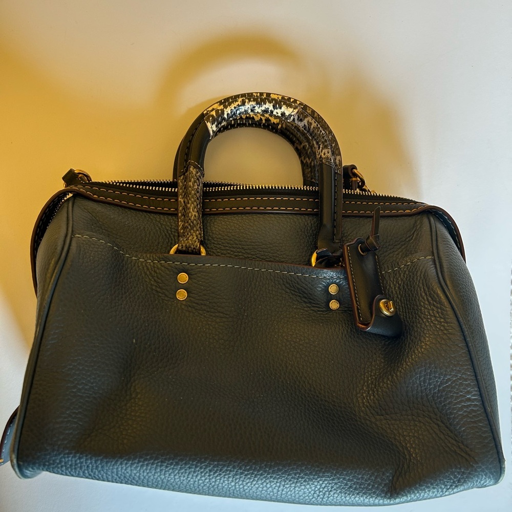 Coach Black Leather Satchel with Snakeskin Handle